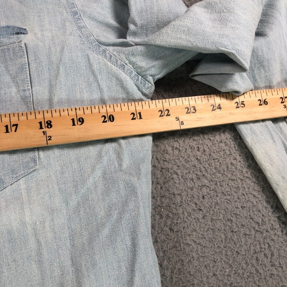 Levis Shirt Adult Medium Blue Denim Pearl Snap Western Rodeo Cowboy Heavy Cotton - Picture 12 of 13